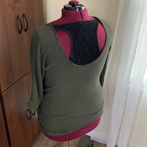 Torrid Green 3/4 Sleeve Top w/lace back detail
